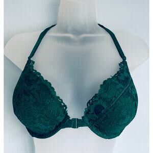 Victoria's Secret Bra Very Sexy Push Up 34D Racerback Green Lace